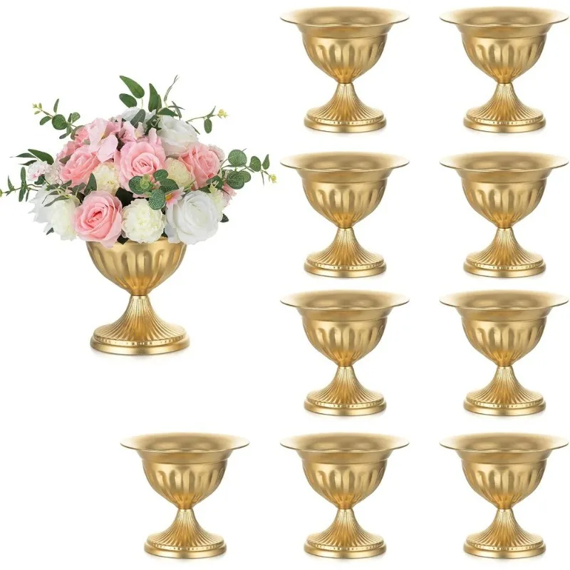 

Gold Vases for Wedding Centerpieces Set of 10 Large Metal Urn Vases Floral Arrangement Compote Bowl Table Decor Party