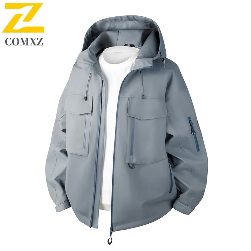 COMXZ 2025 Spring Color Block Hooded Jacket Mens Coat