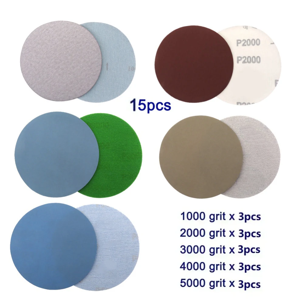Juego de discos de papel de lija de 5 pulgadas para paredes, muebles, automóviles y más de 15 piezas con granos efectivos para diversas tareas de acabado