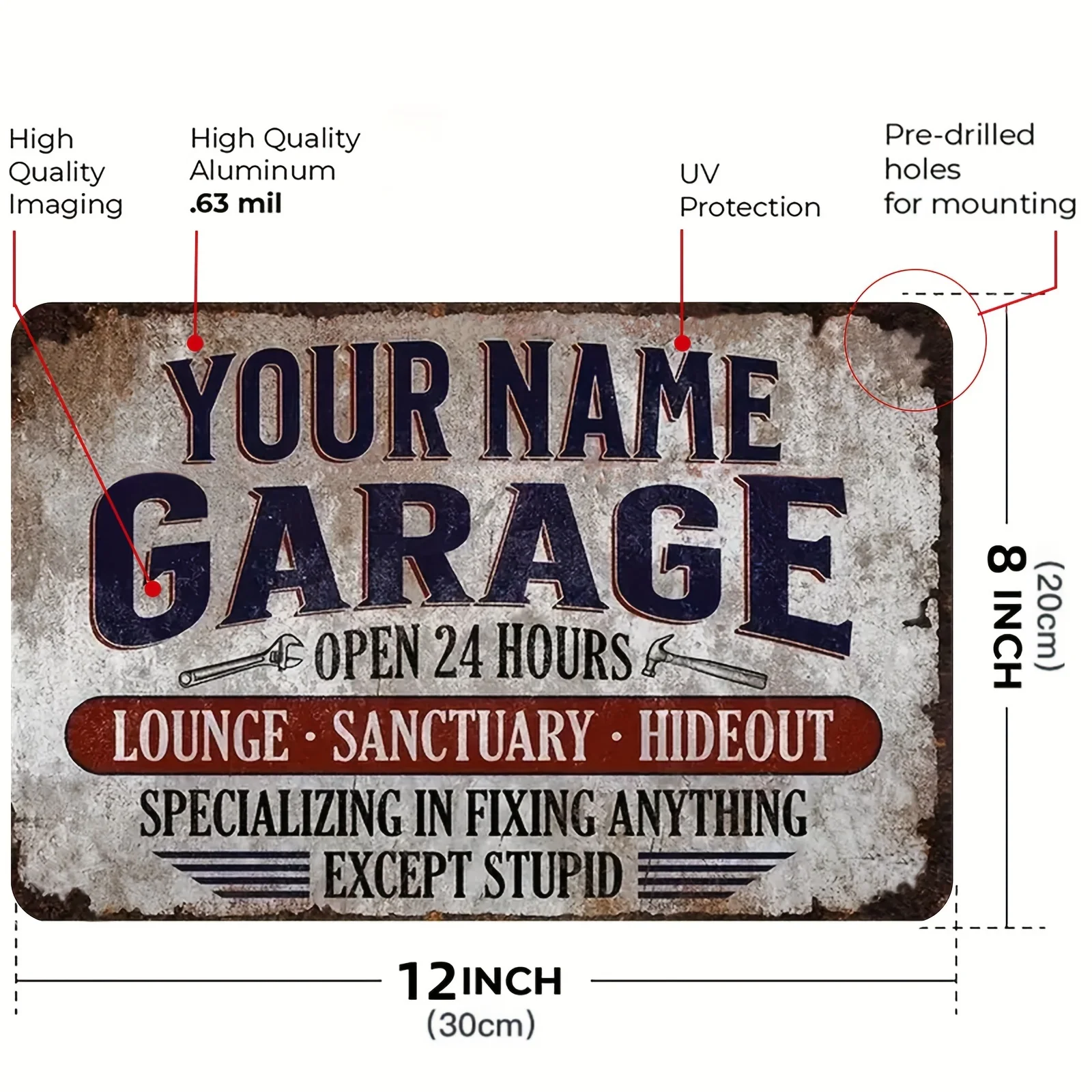 Custom 8x12" Retro Aluminum Sign for Car - Weatherproof Vintage Metal Plaque with Pre-drilled Holes for Garage Home Decor view 6