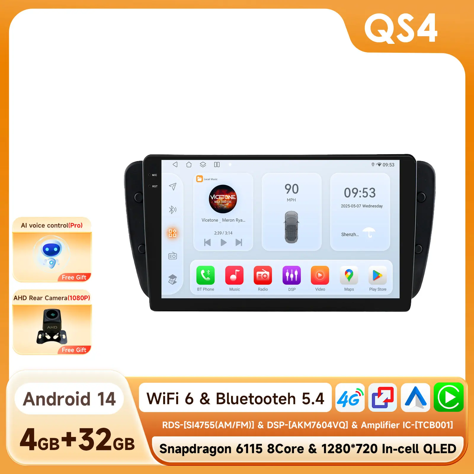 Intelligente autosystemen voor Seat Ibiza 2009-2013 Autoradio 6115 Stereo Carplay 4G RDS DSP WIFI GPS Navigatie Multimedia Speler