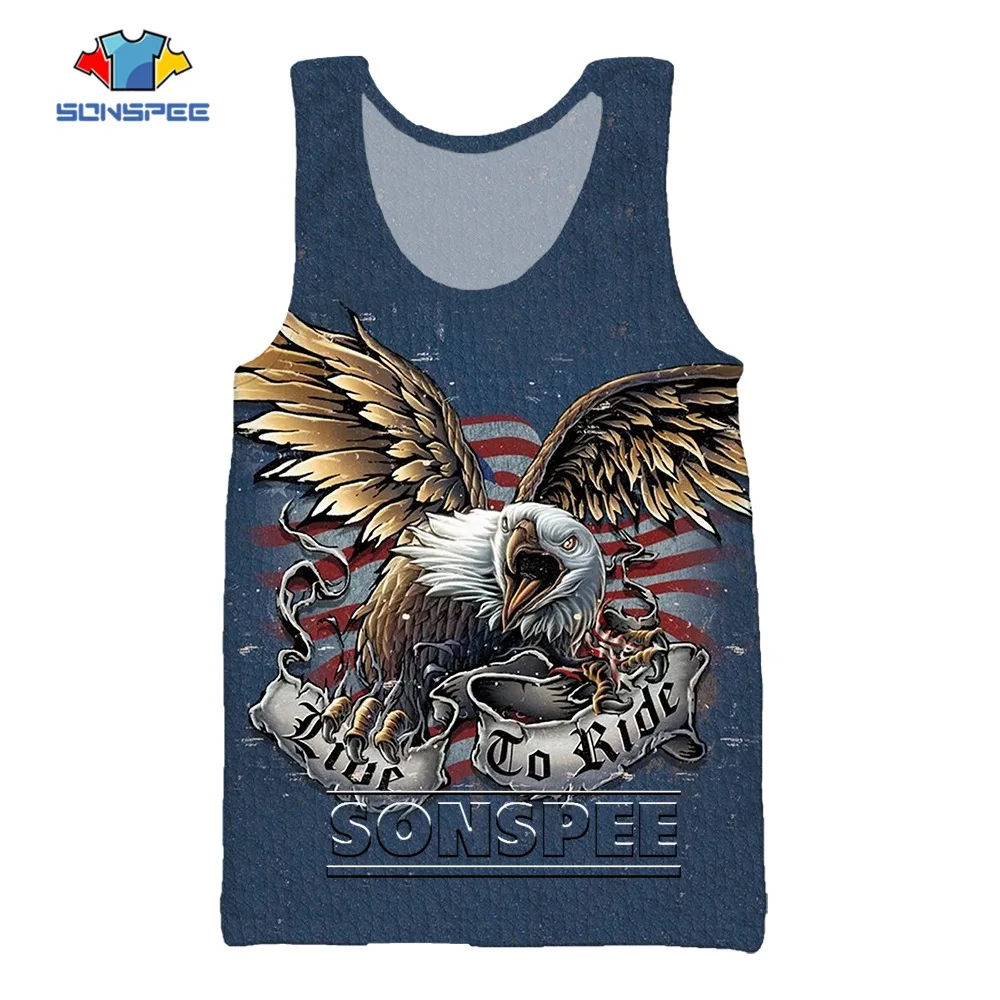 

SONSPEE Animal Bird Harajuku Funny 3D Print Sleeveless Vest American National Bald Eagle Men Women Oversize Street Tank Tops