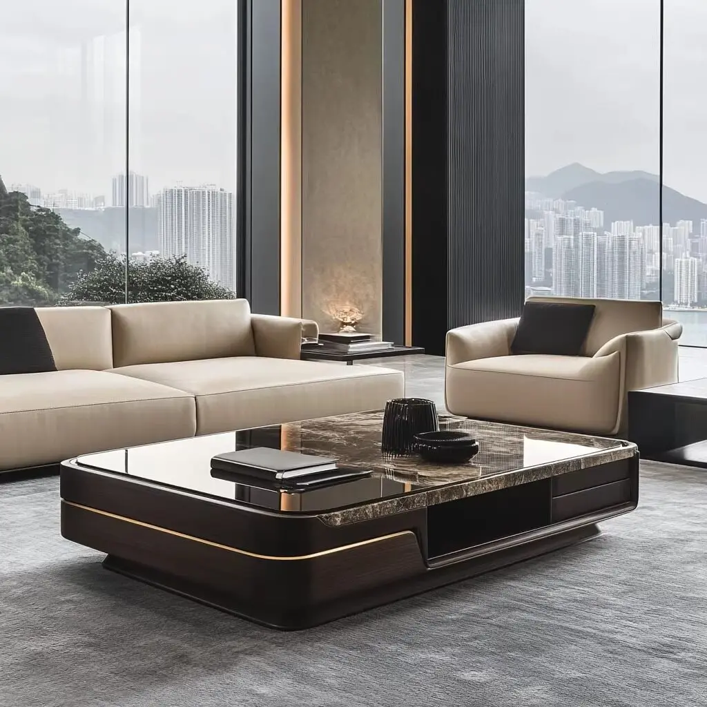 Light luxury coffee table marble countertop storage large flat living room furniture