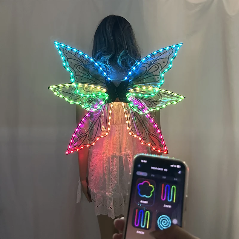 New Luminous Butterfly Wings Colorful Light Up Performance Stage Costumes Cosplay Wings Props App Remote Control Wing For Girls