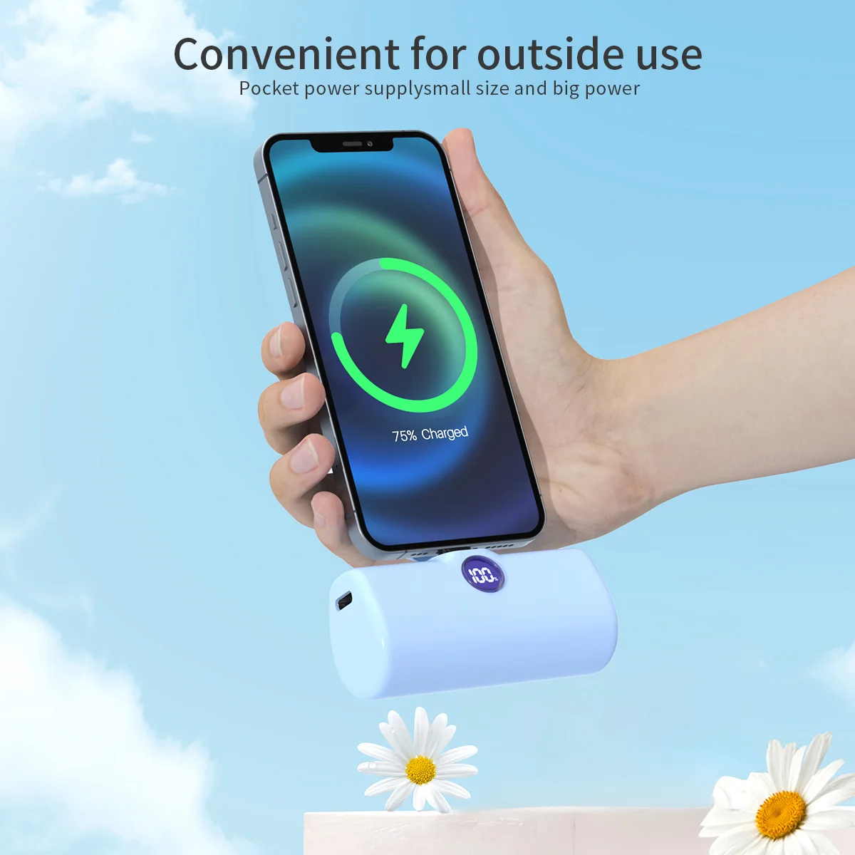 Мини-портативное зарядное устройство Power Bank Портативный ЖК-дисплей с быстрой зарядкой емкостью 5000 мАч и аккумулятором Type-C/Lightning Plug