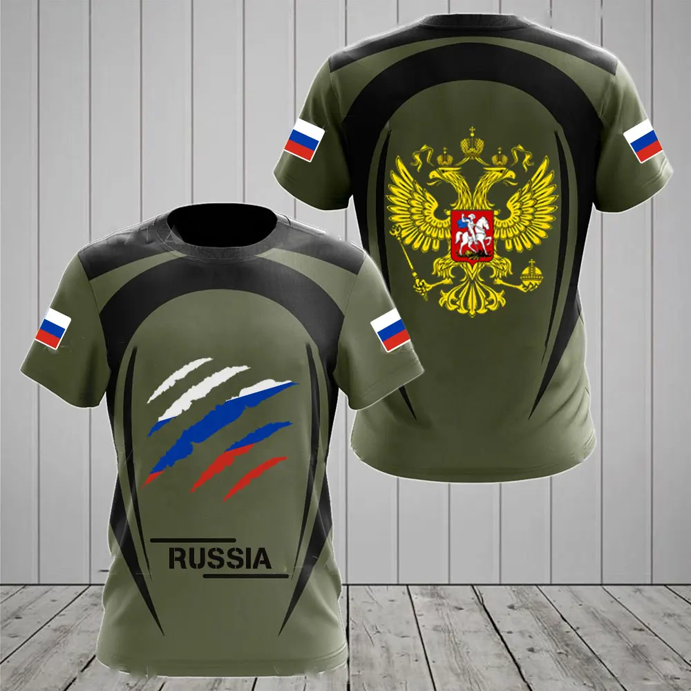 Rusya erkek T-shirt rahat gevşek yuvarlak boyun rus bayrağı kısa kollu Tees Tops erkek giyim boy T-shirt Streetwear