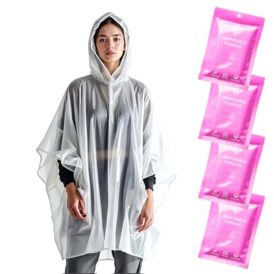 

Disposable Rain Ponchos for Adults - Clear with Hood, Compact Emergency Ponchos for Hiking, Camping, Travel