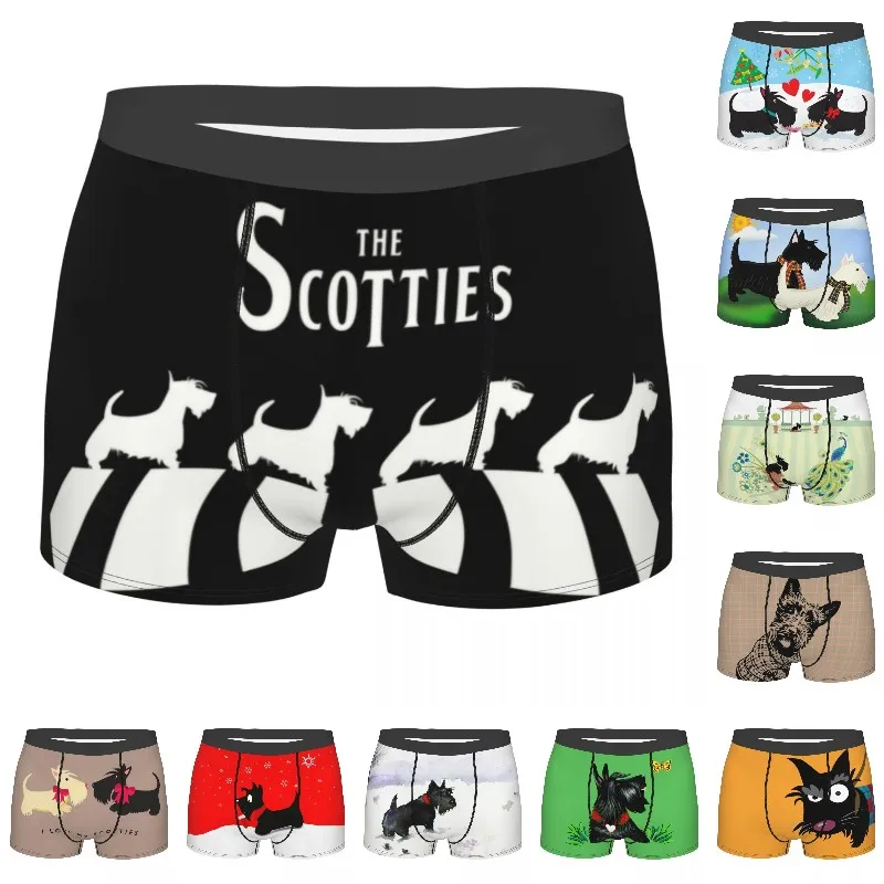 The Scotties Underwear Male Sexy Print Custom Scottish Terrier Dog Boxer Briefs Shorts Panties Breathbale Underpants