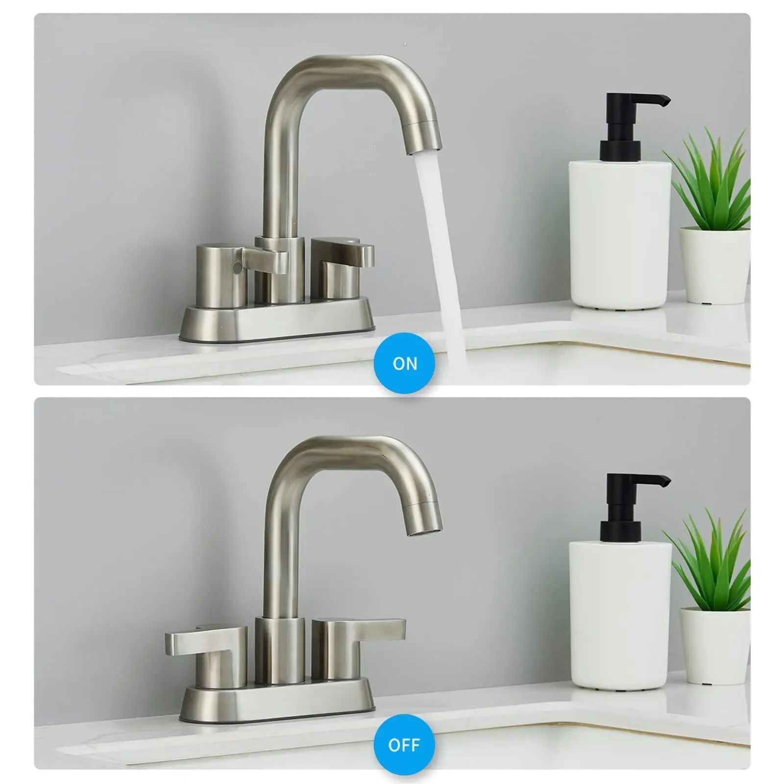 

Brushed Nickel 2 Handle 4-Inch Centerset Bathroom Sink Faucet with Pop-Up Drain & Water Supply Lines - 3 Hole Design