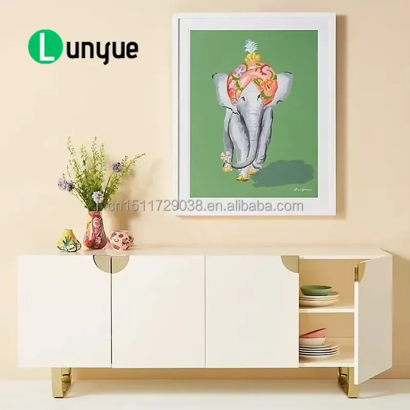 Modern Deluxe Side Cabinet Buffet Locker with Gold Metal Legs Four Door Storage Cupboard for Living Room Dining Room Home