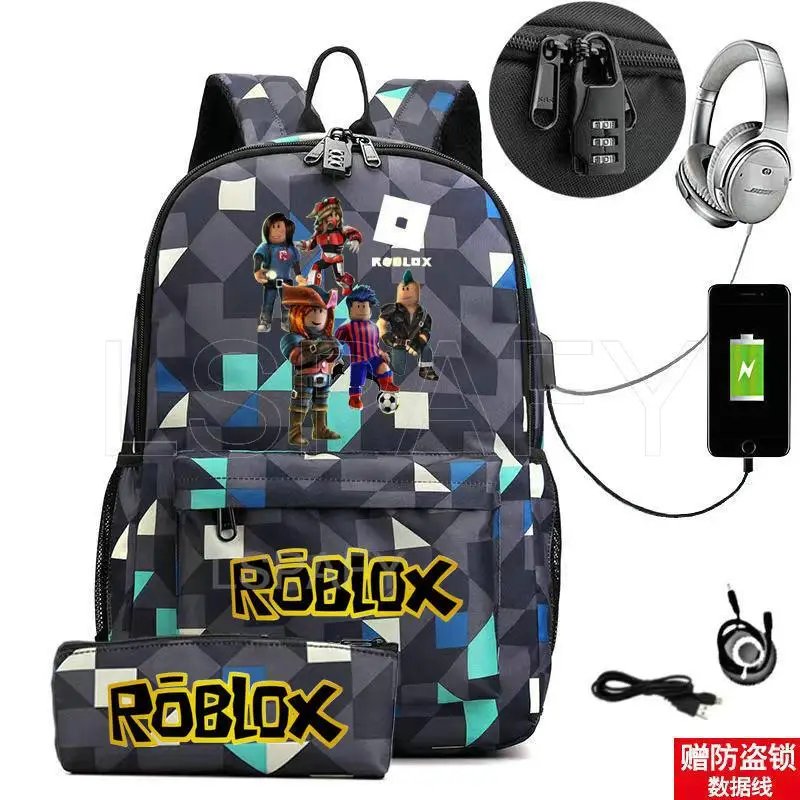 Plecak szkolny z motywem Anime ROBLOX torba szkolna na plecak dla chłopców plecak dla dzieci chłopców torba na laptopa USB