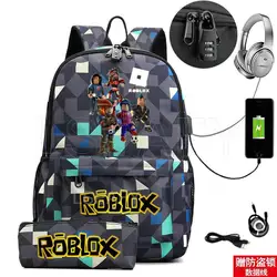 Plecak szkolny z motywem Anime ROBLOX torba szkolna na plecak dla chłopców plecak dla dzieci chłopców torba na laptopa USB