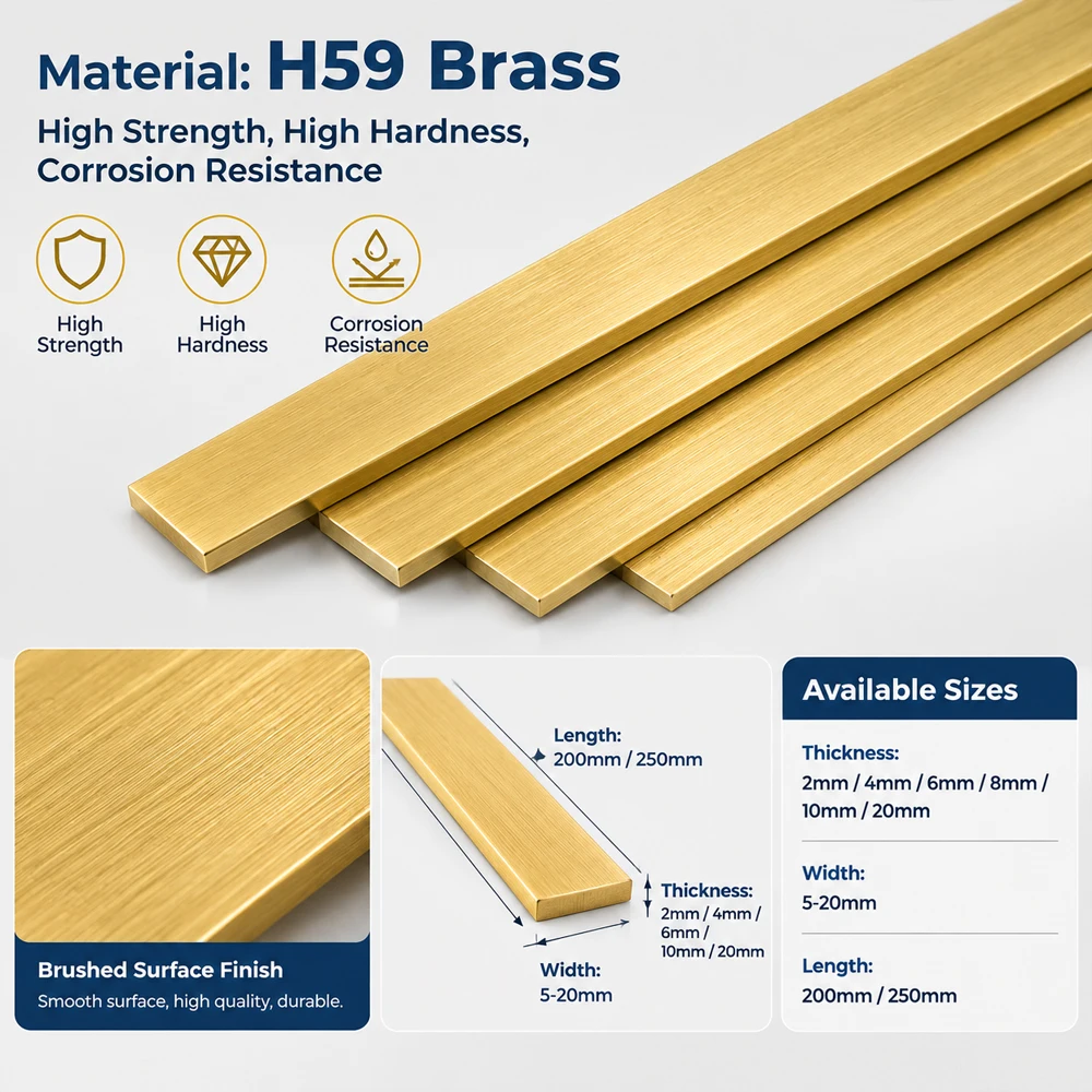 1Pcs 2mm 3mm 4mm 6mm 8mm 10mm 12mm 15mm 20mm Thicknesses Brass Flat Bar Plate Strip Length 200mm/250mm