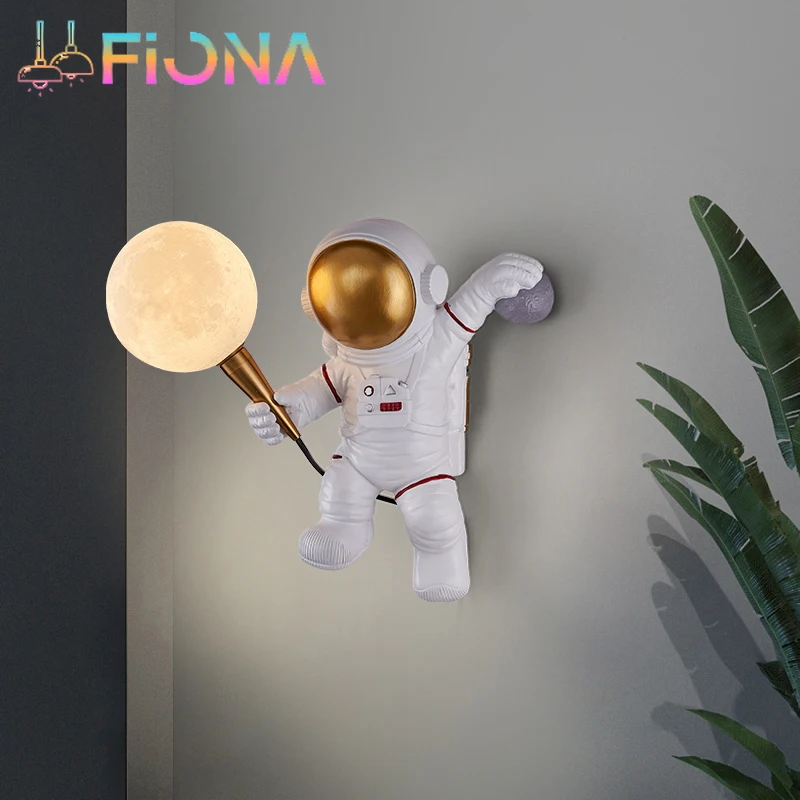 Nordic LED Personality Astronaut Moon Wall Lamp Children's Room Kitchen Dining Room Bedroom Study Balcony Aisle Lamp Decoration