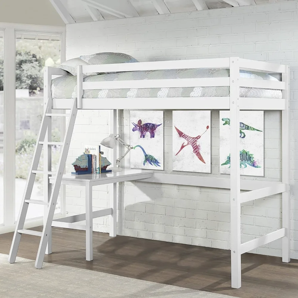 Caspian Youth Solid Wood Twin Loft Bed for Kids Room, White