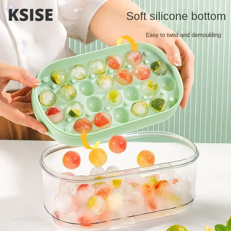 KSISE Ice Cube Mold Large Capacity Food Grade Soft Silicone Ice Grid Home Ice Storage Ice Making Ice Cube Artifact with Cover