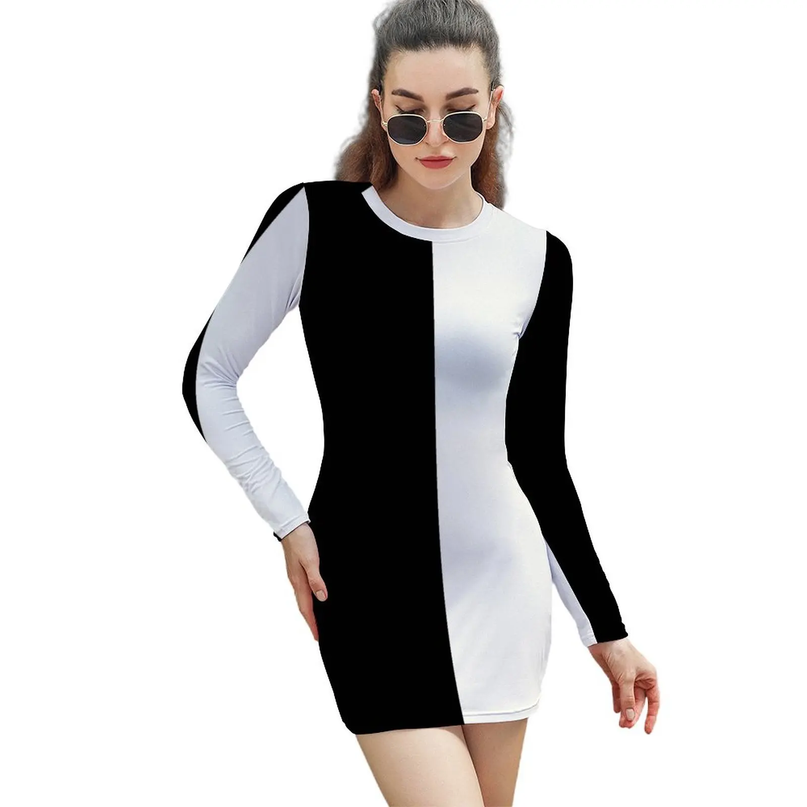 

Half Black Half White Long-Sleeved Sheath Dress summer dresses for women 2024 Dress for girls