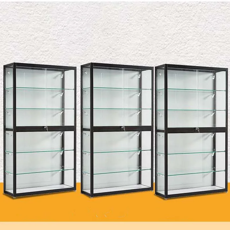 Custom retail locable display cabinet with LED light cheap aluminum frame smoke shop showcase