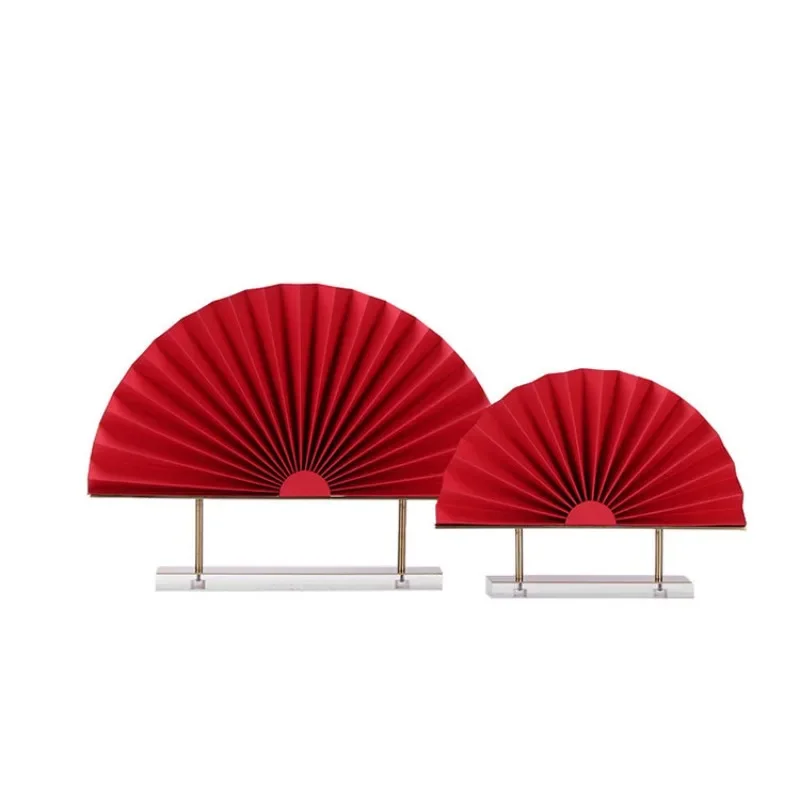 

New Chinese style big red metal paper art folding fan ornament homestay model room exhibition hall sales office lobby entrance
