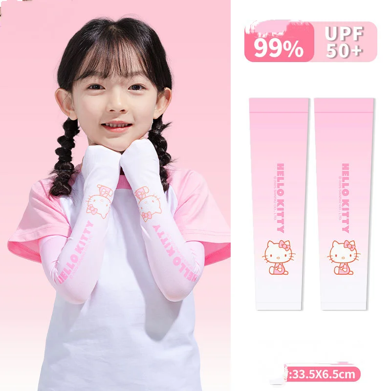 Hot Sanrio Children's Sunscreen Ice Silk Sleeves Hello Kitty Kawaii Outdoors Leisure Ride Anime Cute Fashion Ice Sleeves New