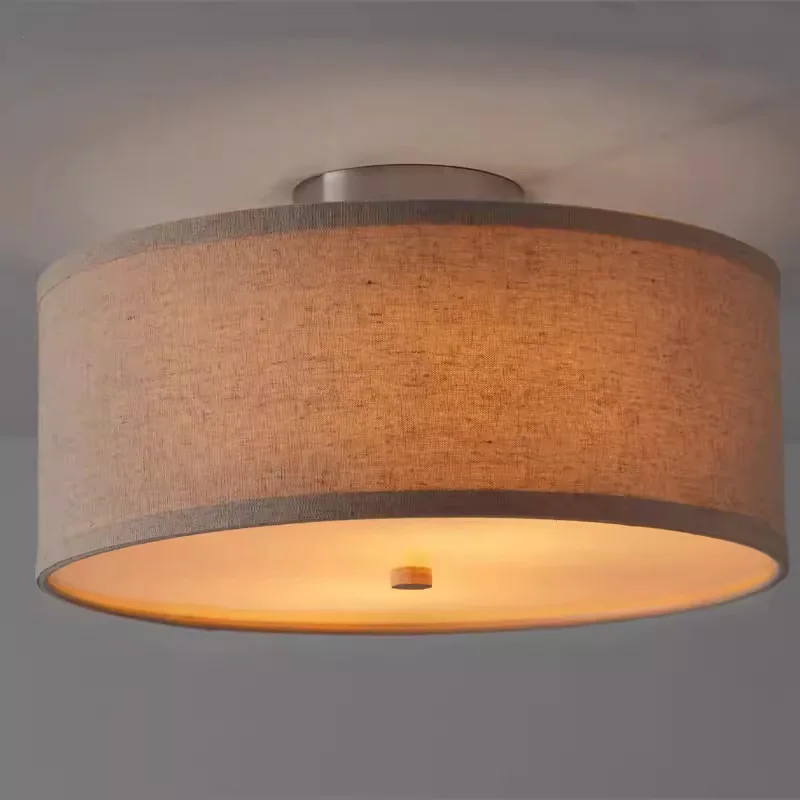 American Style Ceiling Light for Bedroom Dining Room Entryway Hallway Study Room Simple Linen Fabric Lamp Warm New Chinese