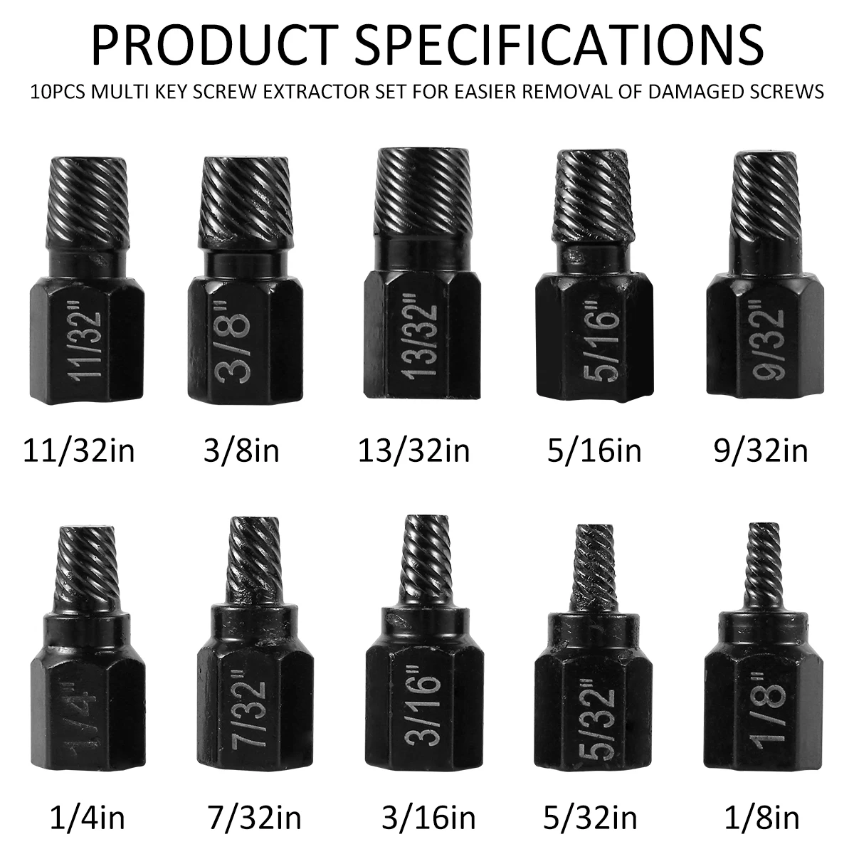 10Pcs Screw Extractor Kit Alloy Steel Damaged Screw Remover  Metal Drill Bits Broken Bolt Stud Remover Hand Tools Set