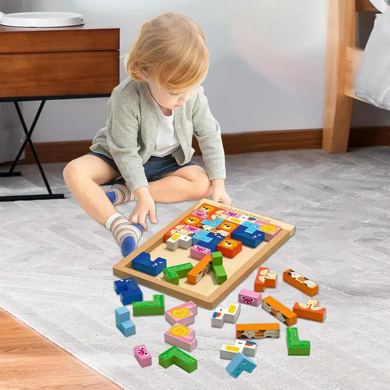 Wooden Puzzle Baby Early Education Fun Game Children Thinking Logic Square Toy Cute Animals Tangram Puzzle