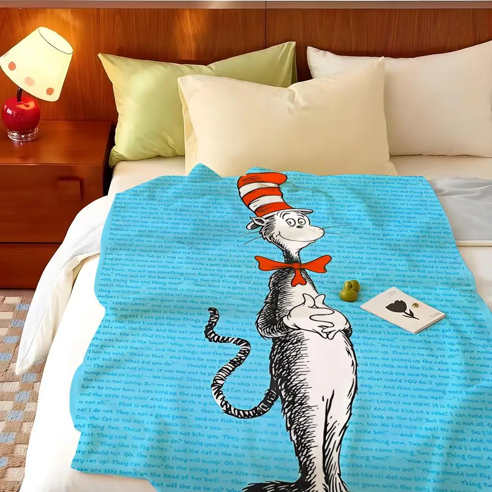 Book T-The Cat in the H-Hat Throw Flannel Throw Blanket, Lightweight Cozy, Durable Washable cute Cool