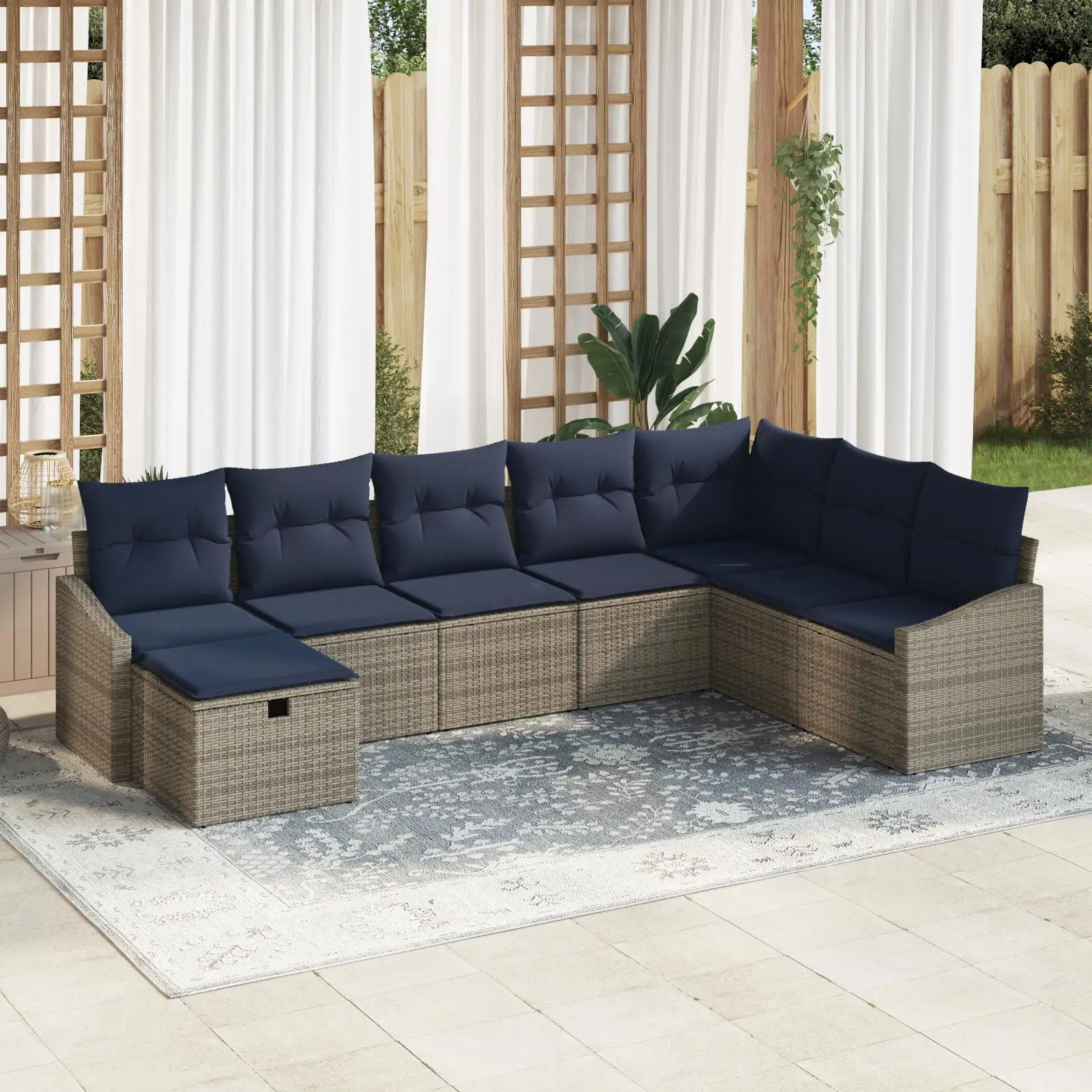 

Garden Sofa Set 8 Pieces with Cushions Grey Rattan Outdoor Furniture Patio Seating