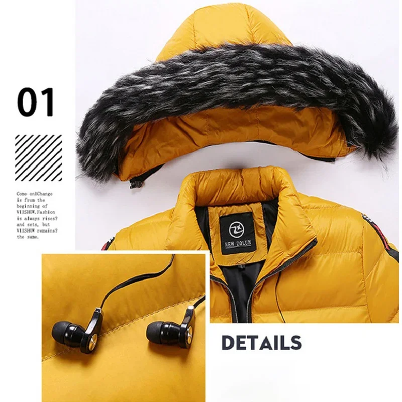 Winter Men Warm Hooded Parkas Jackets Overcoat Coldproof Windbreaker Outwear Parkas Coats Male Outfits Outerwear Clothes