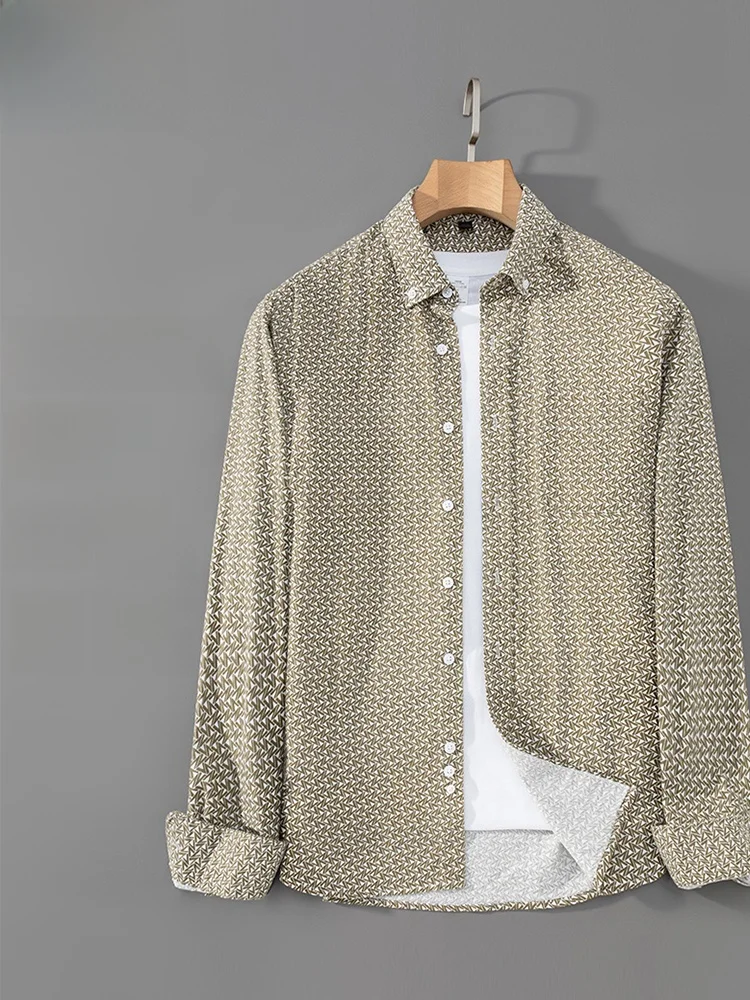 Camisa de Manga Longa em Algodão Puro para Homens, Estilo Casual, Fácil de Cuidar, Confortável, Novo Estilo de Primavera, Cam...