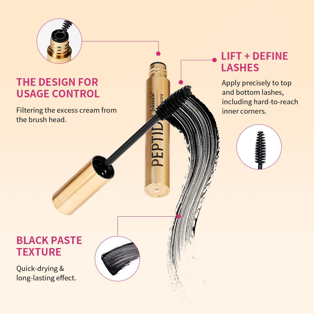 Mascara peptidique noir, construction plus longue, longueur des cils, pour aider à la croissance des cils, soin nourrissant, maquillage plus fort et épais
