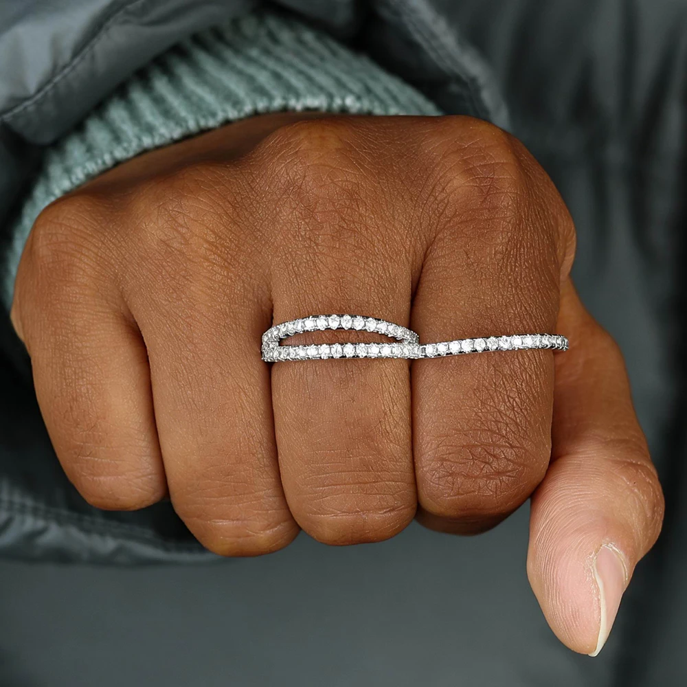 Hochwertiger Dünner Zierlicher Stapelbarer Ring mit Funkelnden Kubischen Zirkonia, Minimalistischer Vollbesetzter Ewigkeitsring, CZ-Besetzter Fingerschmuck für Frauen – Detail 3