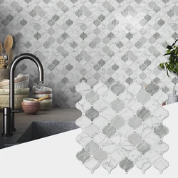 Gray Marble Shaped Tile Sticker Waterproof Self-Adhesive Kitchen Bathroom Home Decoration PVC Wall Sticker DIY Splicing
