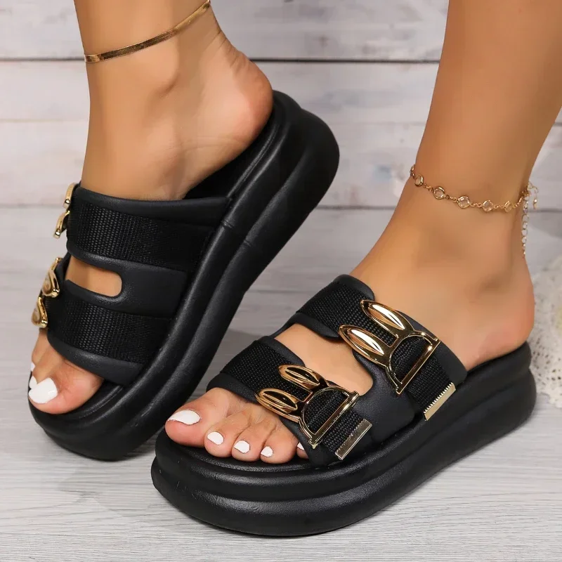 2025 New Summer Fashionable Comfortable Thick-soled Women's Slippers Elegant and Casual Increased Open-toe Sandals NO: 8181 - Product Main Image