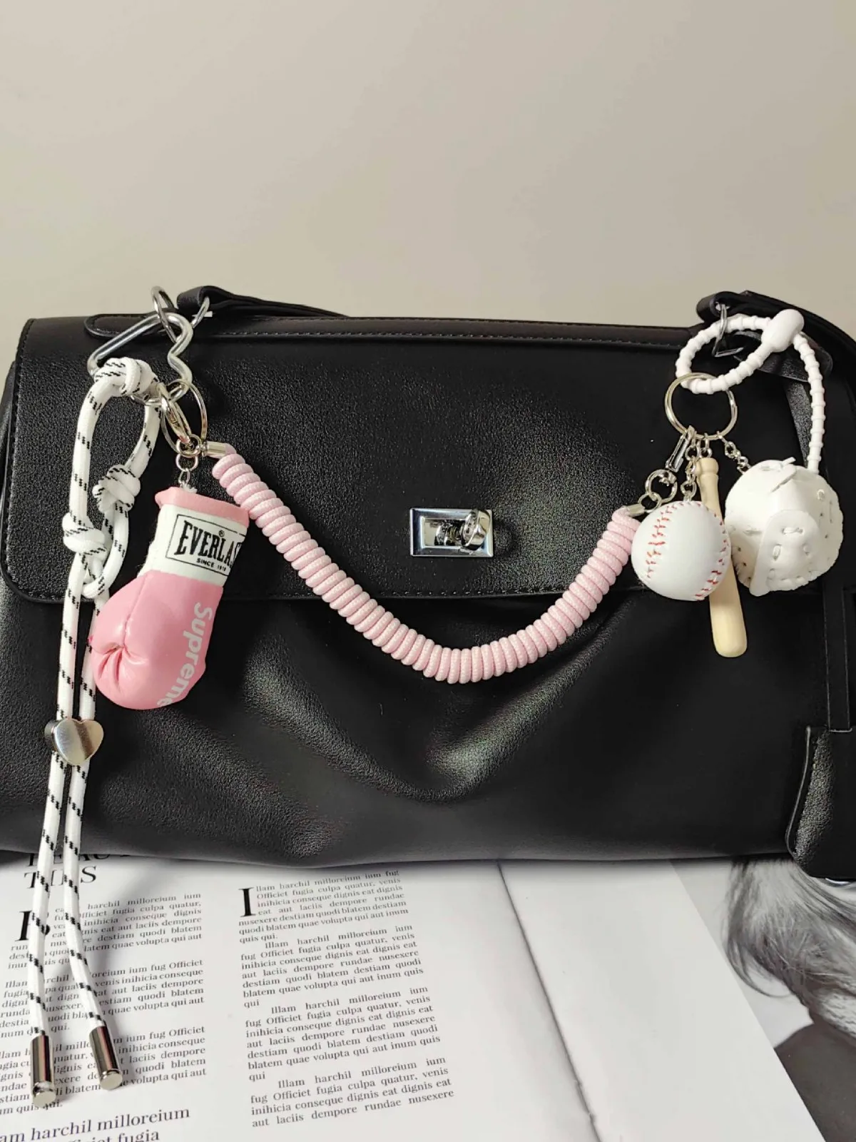 Miu series Pink boxing gloves Pendant White baseball Backpack keychain