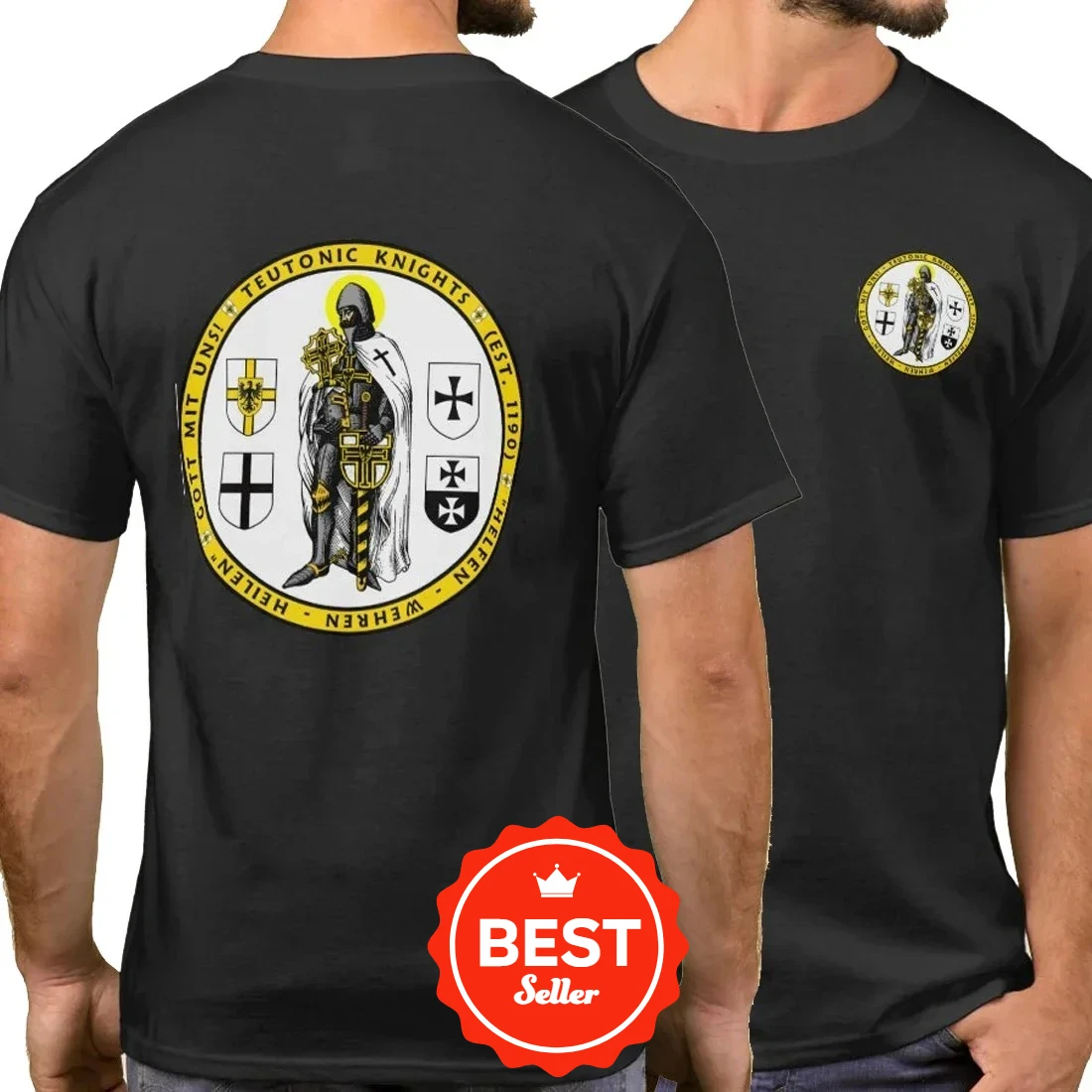 Teutonic Knight Sword & Shield Guarding Coat of Arms T-Shirt 100% Cotton O-Neck Short Sleeve Casual Mens T-shirt Size S-3XL