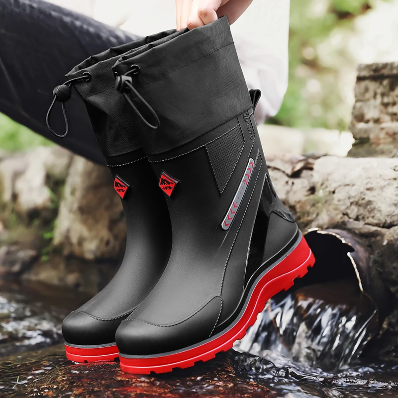 

Men's Water Boots, Rain Boots, New Outdoor Waterproof, Non-Slip, Wear-Resistant, Drawstring Kitchen Rubber Shoes, Work Rain Boots