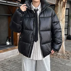 High Quality Men's Casual Bright Cotton-Padded Jackets 2025 Winter Streetwear Windproof Thicken Parkas Youth Warm Shiny Top Coat