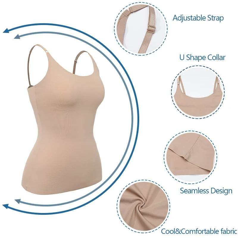 Summer Seamless Shapewear Tops Women Tummy Control Smooth Body Shaper Camisole Nude Black Tank Top Slim Belly Compression Vest