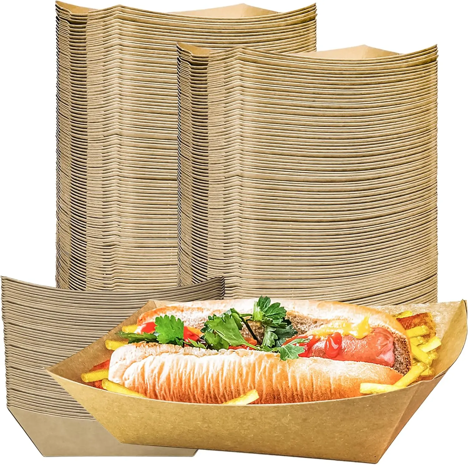 100 Pack 3lb Kraft Paper Food Trays, Heavy-Duty Disposable Serving Baskets for Fries Nachos BBQ Party