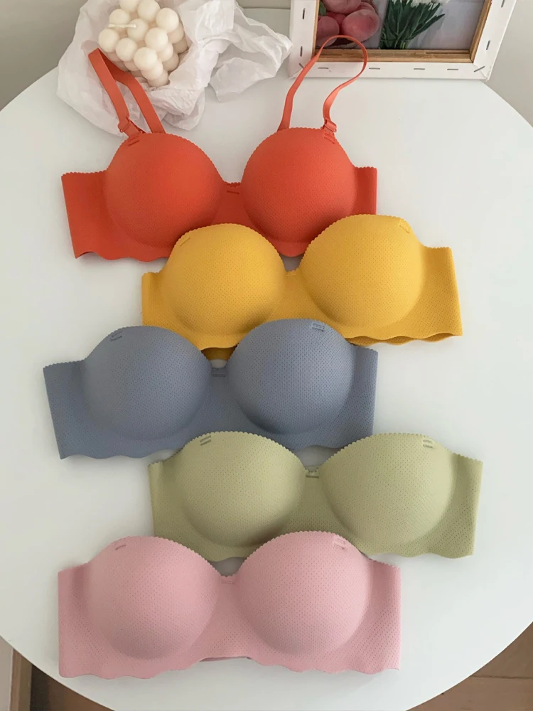 3PCS Women Push Up Backless Bras Sexy Wireless Solid Lingerie Female Detachable Straps Design For Party Wedding Gather Bralette