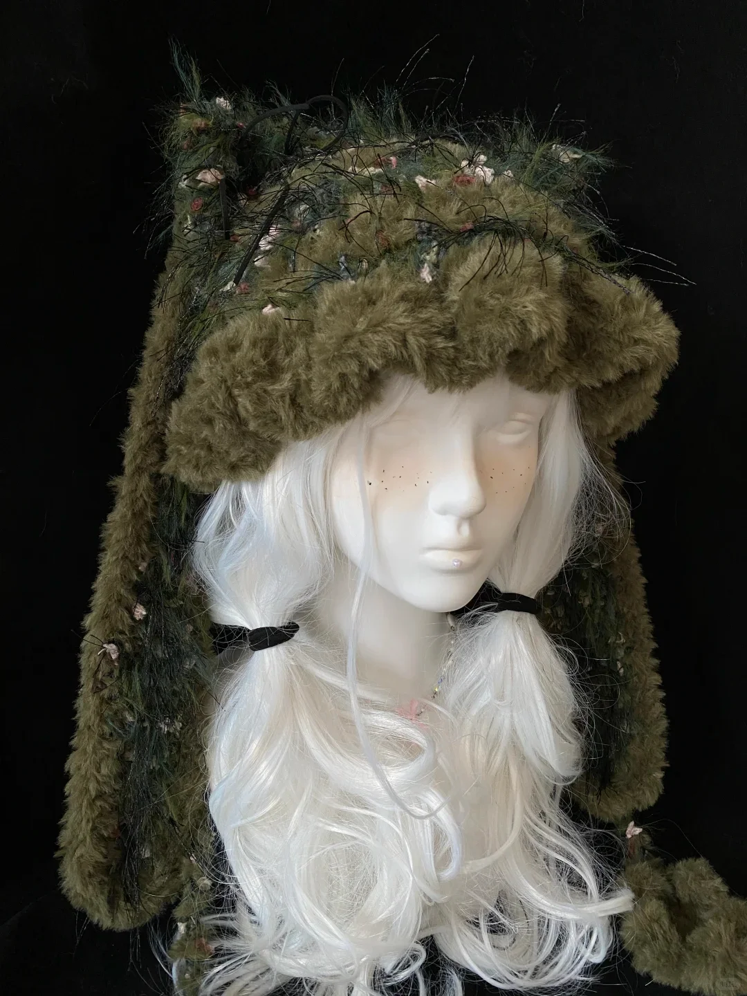 Le orecchie di coniglio sono rimovibili Cappello decorativo Cappello da vacanza per mamma fidanzata cappello all'uncinetto Cappello verde foresta Kawaii
