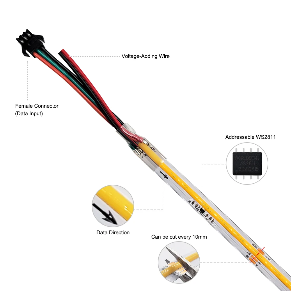 WS2811 COB LED Strip Running Water Light 360LEDs/m High Density Flexible DC24V Backflow Horse Race Lamp Wireless Controller