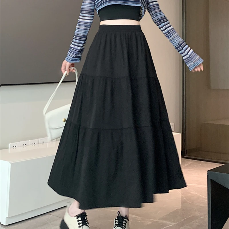 College Style Fresh Sweet Women's Half Skirt Hot Selling In The Summer Of 2024 Solid Color Loose Patchwork Long Style Cake Skirt