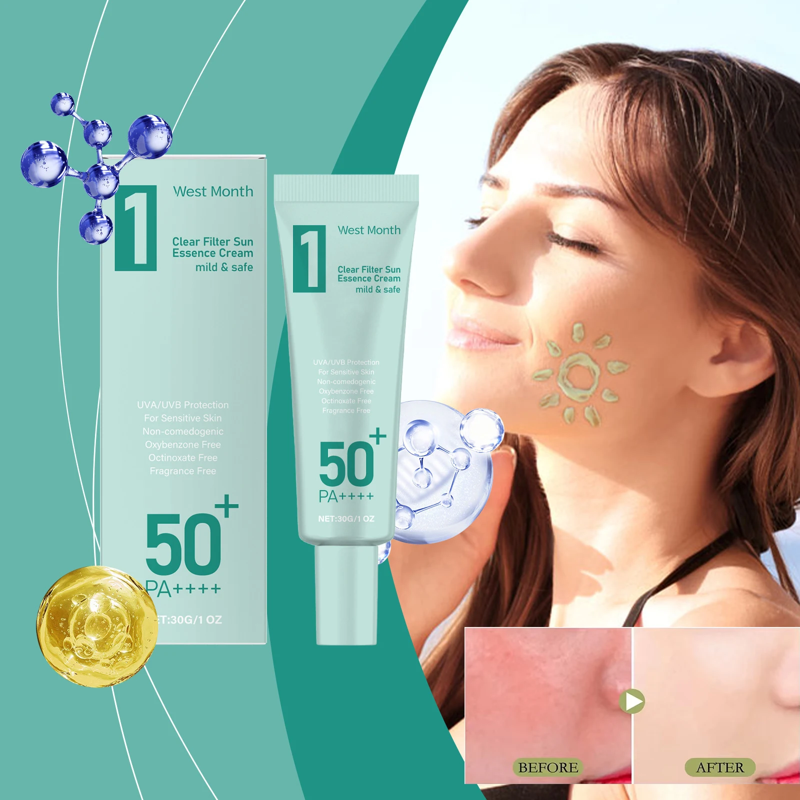 Anti Sun Cream SPF50 UV Defense Broad Spectrum Sunlight Protection Reduce Redness Hydrating Waterproof Prevent Sunburn Sunscreen