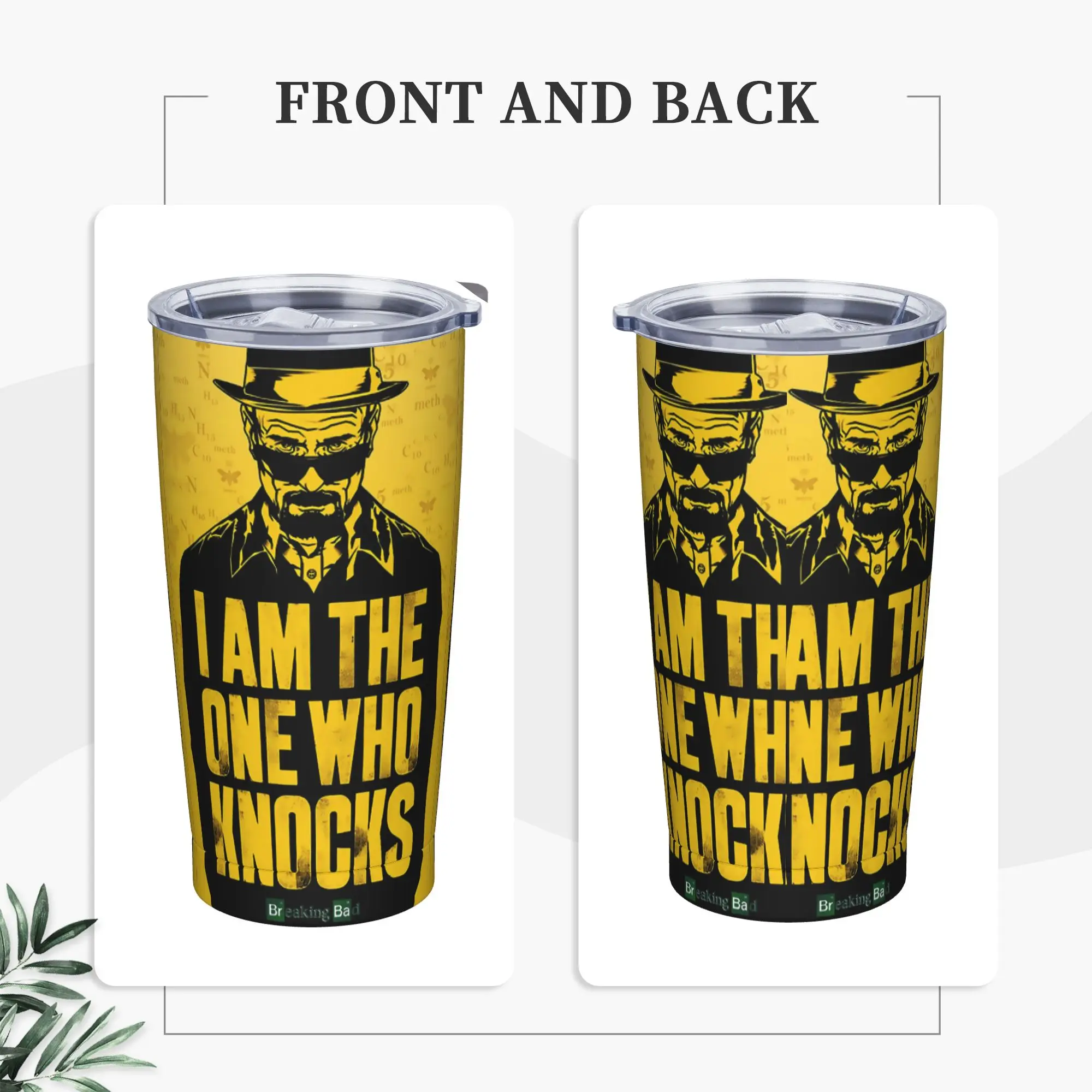 Breaking Bad Heisenberg Insulated Tumbler with Straws Walter White Meth Stainless Steel Thermal Mug Car Bottle Cups, 20oz