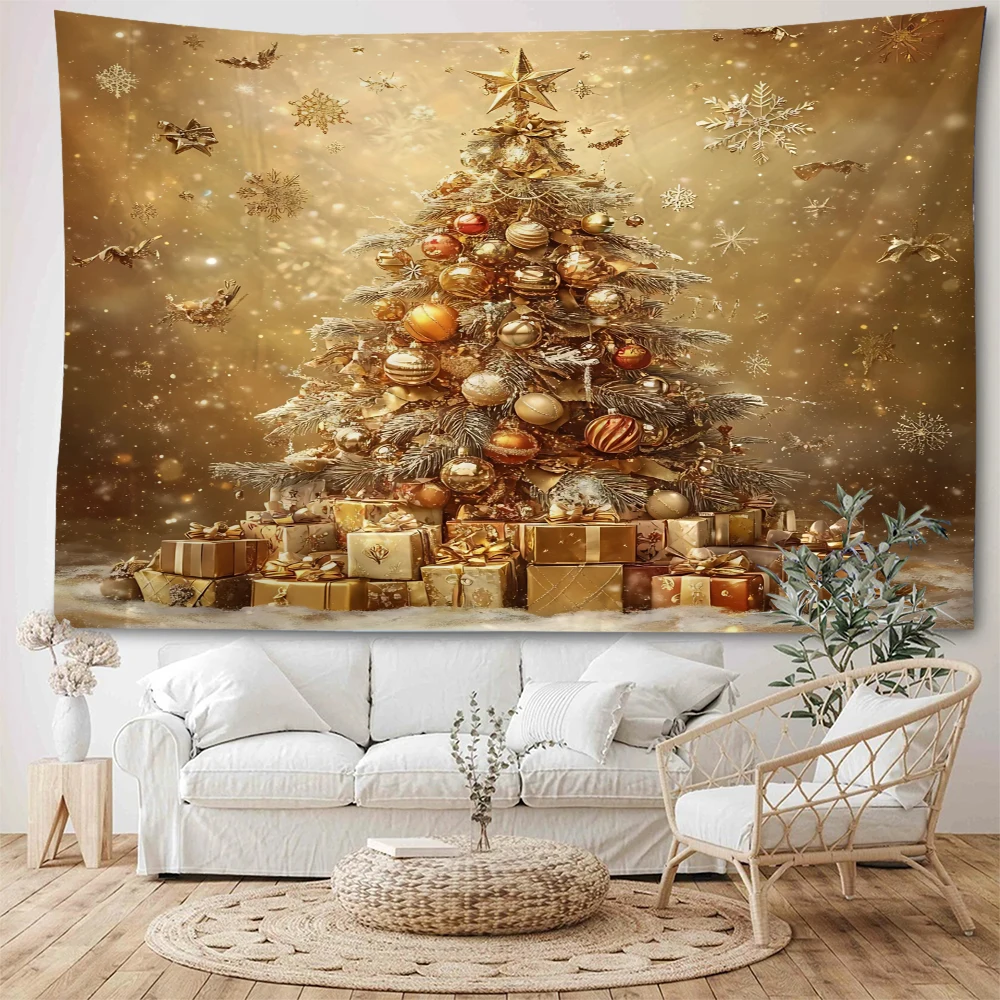 

Christmas trees, Christmas lights, Christmas hanging balls, Christmas home atmosphere, background decoration, tapestries
