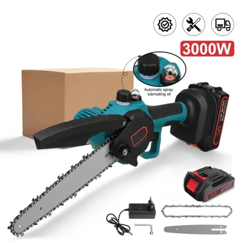 3000W 8 Zoll Akku-Elektrokettensäge mit automatischer Ölschmierung, Mini-Kettensäge, bürstenlose Motorsäge, Holzschneidewerkzeug, Baumsäge, Handheld-Gartenkettensäge, tragbares Holzfällwerkzeug,