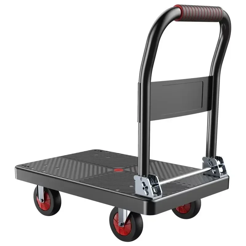 Customizable Foldable 4 Wheel Flatbed Trolley 90×60cm,560kg Max Load Steel & Plastic Structure Portable Household Hand Pull Cart